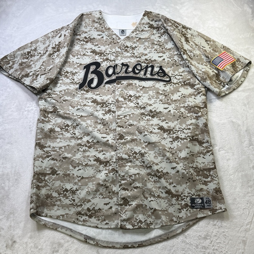 Birmingham Barons Team Issued #22 Authentic MiLB Military Camo Jersey Size 48